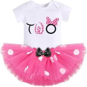 2nd Birthday Baby Girls Outfit Mouse 2 Yrs Outfit Tutu Skirt Cake Smash Romper